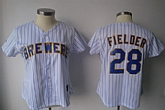 Womens Brewers #28 Fielder White Strip Jerseys,baseball caps,new era cap wholesale,wholesale hats