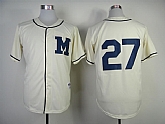 Milwaukee Brewers #27 Carlos Gomez Cream 1913 Throwback Jerseys,baseball caps,new era cap wholesale,wholesale hats