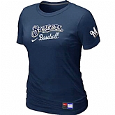 Milwaukee Brewers Nike Women's D.Blue Short Sleeve Practice T-Shirt,baseball caps,new era cap wholesale,wholesale hats