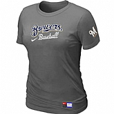 Milwaukee Brewers Nike Women's D.Grey Short Sleeve Practice T-Shirt,baseball caps,new era cap wholesale,wholesale hats