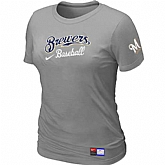 Milwaukee Brewers Nike Women's L.Grey Short Sleeve Practice T-Shirt,baseball caps,new era cap wholesale,wholesale hats