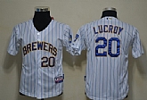 Youth Milwaukee Brewers #20 Jonathan Lucroy White Pinstripe Jerseys,baseball caps,new era cap wholesale,wholesale hats