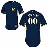 Customized Youth MLB Jersey-Milwaukee Brewers Stitched 2014 Dark Blue Cool Base BP Baseball Jersey,baseball caps,new era cap wholesale,wholesale hats