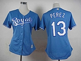 Womens Kansas City Royals #13 Salvador Perez Light Blue Cool Base Jerseys,baseball caps,new era cap wholesale,wholesale hats