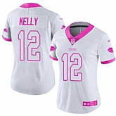 Glued Women Nike Buffalo Bills #12 Jim Kelly White Pink Rush Limited Jersey,baseball caps,new era cap wholesale,wholesale hats