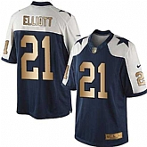 Glued Nike Dallas Cowboys #21 Ezekiel Elliott Navy Blue Thanksgiving Men's NFL Golden Limited Jersey,baseball caps,new era cap wholesale,wholesale hats