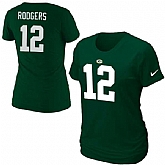 WOMEN GREEN BAY PACKERS #12 AARON RODGERS NIKE GREEN PLAYER NAME & NUMBER T-SHIRT,baseball caps,new era cap wholesale,wholesale hats