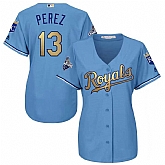 Glued Women Kansas City Royals #13 Salvador Perez Light Blue FlexBase 2015 World Series Champions Gold Program Baseball Jersey,baseball caps,new era cap wholesale,wholesale hats