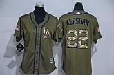 Women Los Angeles Dodgers #22 Clayton Kershaw Green Salute to Service Stitched Baseball Jersey,baseball caps,new era cap wholesale,wholesale hats