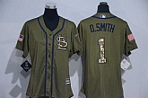 Women St. Louis Cardinals #1 Ozzie Smith Green Salute to Service Stitched Baseball Jersey,baseball caps,new era cap wholesale,wholesale hats