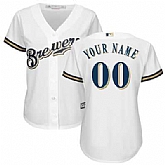 Women Milwaukee Brewers Customized White New Cool Base Stitched MLB Jersey,baseball caps,new era cap wholesale,wholesale hats