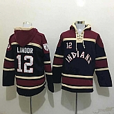 Cleveland Indians #12 Francisco Lindor Navy Blue Sawyer Hooded Sweatshirt Baseball Hoodie,baseball caps,new era cap wholesale,wholesale hats
