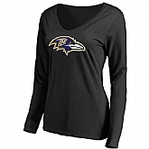 WOMEN'S BALTIMORE RAVENS BLACK PRIMARY TEAM LOGO SLIM FIT LONG SLEEVE T-Shirt LanTian,baseball caps,new era cap wholesale,wholesale hats