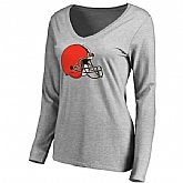 WOMEN'S CLEVELAND BROWNS ASH PRIMARY TEAM LOGO SLIM FIT LONG SLEEVE T-Shirt LanTian,baseball caps,new era cap wholesale,wholesale hats