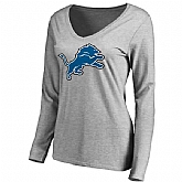 WOMEN'S DETROIT LIONS ASH PRIMARY TEAM LOGO SLIM FIT LONG SLEEVE T-Shirt LanTian,baseball caps,new era cap wholesale,wholesale hats