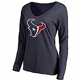 WOMEN'S HOUSTON TEXANS PRO LINE NAVY PRIMARY TEAM LOGO SLIM FIT LONG SLEEVE T-Shirt LanTian,baseball caps,new era cap wholesale,wholesale hats