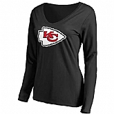 WOMEN'S KANSAS CITY CHIEFS BLACK PRIMARY TEAM LOGO SLIM FIT LONG SLEEVE T-Shirt LanTian,baseball caps,new era cap wholesale,wholesale hats