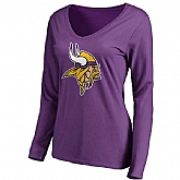WOMEN'S MINNESOTA VIKINGS PRO LINE PURPLE PRIMARY TEAM LOGO SLIM FIT LONG SLEEVE T-Shirt LanTian,baseball caps,new era cap wholesale,wholesale hats