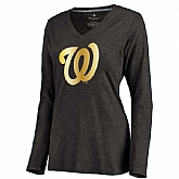 Women Washington Nationals Gold Collection Long Sleeve Tri-Blend T-Shirt LanTian - Black,baseball caps,new era cap wholesale,wholesale hats