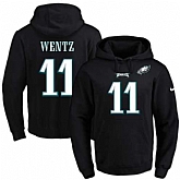 Printed Nike Philadelphia Eagles #11 Carson Wentz Black Name & Number Men's Pullover Hoodie,baseball caps,new era cap wholesale,wholesale hats