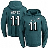 Printed Nike Philadelphia Eagles #11 Carson Wentz Green Name & Number Men's Pullover Hoodie,baseball caps,new era cap wholesale,wholesale hats