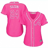 Glued Women's Atlanta Braves #24 Kurt Suzuki Pink New Cool Base Jersey WEM,baseball caps,new era cap wholesale,wholesale hats