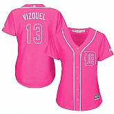 Glued Women's Detroit Tigers #13 Omar Vizquel Pink New Cool Base Jersey WEM,baseball caps,new era cap wholesale,wholesale hats