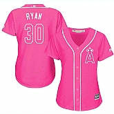 Glued Women's Los Angeles Angels of Anaheim #30 Nolan Ryan Pink New Cool Base Jersey WEM,baseball caps,new era cap wholesale,wholesale hats