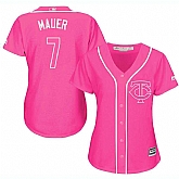 Glued Women's Minnesota Twins #7 Joe Mauer Pink New Cool Base Jersey WEM,baseball caps,new era cap wholesale,wholesale hats