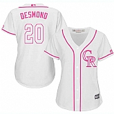 Women Colorado Rockies #20 Ian Desmond White Pink New Cool Base Jersey JiaSu,baseball caps,new era cap wholesale,wholesale hats