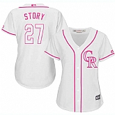 Women Colorado Rockies #27 Trevor Story White Pink New Cool Base Jersey JiaSu,baseball caps,new era cap wholesale,wholesale hats