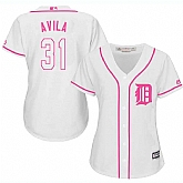 Women Detroit Tigers #31 Alex Avila White Pink New Cool Base Jersey JiaSu,baseball caps,new era cap wholesale,wholesale hats