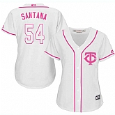 Women Minnesota Twins #54 Ervin Santana White Pink New Cool Base Jersey JiaSu,baseball caps,new era cap wholesale,wholesale hats