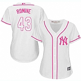 Women New York Yankees #43 Austin Romine White Pink New Cool Base Jersey JiaSu,baseball caps,new era cap wholesale,wholesale hats