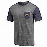 Men's San Diego Chargers Pro Line by Fanatics Branded Heathered Gray Navy Refresh Pocket T-Shirt FengYun,baseball caps,new era cap wholesale,wholesale hats