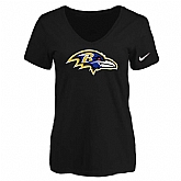 Women's Baltimore Ravens Black Logo V neck T-Shirt FengYun,baseball caps,new era cap wholesale,wholesale hats
