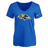 Women's Baltimore Ravens Blue Logo V neck T-Shirt FengYun,baseball caps,new era cap wholesale,wholesale hats