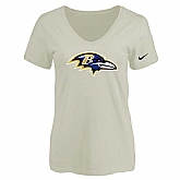 Women's Baltimore Ravens Cream Logo V neck T-Shirt FengYun,baseball caps,new era cap wholesale,wholesale hats