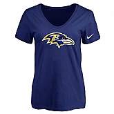 Women's Baltimore Ravens D.Blue Logo V neck T-Shirt FengYun,baseball caps,new era cap wholesale,wholesale hats