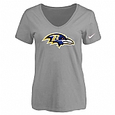 Women's Baltimore Ravens L.Gray Logo V neck T-Shirt FengYun,baseball caps,new era cap wholesale,wholesale hats