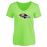 Women's Baltimore Ravens L.Green Logo V neck T-Shirt FengYun,baseball caps,new era cap wholesale,wholesale hats