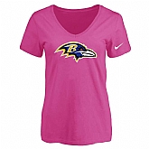 Women's Baltimore Ravens Peach Logo V neck T-Shirt FengYun,baseball caps,new era cap wholesale,wholesale hats
