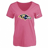 Women's Baltimore Ravens Pink Logo V neck T-Shirt FengYun,baseball caps,new era cap wholesale,wholesale hats