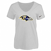 Women's Baltimore Ravens White Logo V neck T-Shirt FengYun,baseball caps,new era cap wholesale,wholesale hats
