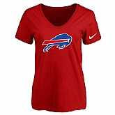 Women's Buffalo Bills Red Logo V neck T-Shirt FengYun,baseball caps,new era cap wholesale,wholesale hats