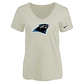 Women's Carolina Panthers Cream Logo V neck T-Shirt FengYun,baseball caps,new era cap wholesale,wholesale hats