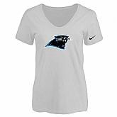 Women's Carolina Panthers White Logo V neck T-Shirt FengYun,baseball caps,new era cap wholesale,wholesale hats