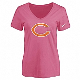 Women's Chicago Bears Pink Logo V neck T-Shirt FengYun,baseball caps,new era cap wholesale,wholesale hats