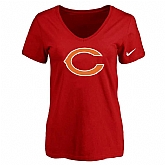 Women's Chicago Bears Red Logo V neck T-Shirt FengYun,baseball caps,new era cap wholesale,wholesale hats
