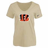 Women's Cincinnati Bengals Beige Logo V neck T-Shirt FengYun,baseball caps,new era cap wholesale,wholesale hats